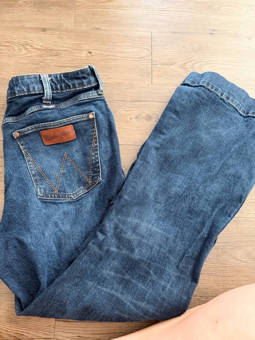 Wrangler Dark Blue Denim Jeans with Brown Leather Patch
